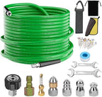 Sewer Jetter Kit for Pressure Washer,Water Jet Drain Cleaning Hose with Corner Rotating Button Spring Nose 1/4" NPT Sewer Cleaning Tool High-Pressure Nozzles,5800 PSI 50 FT by ALEIRY