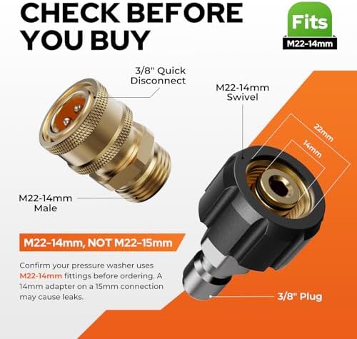 Pressure Washer Quick Connect Kit, M22-14mm to 3/8" Male/Female Quick Disconnect, 3/4" to Quick Connect Hose Fittings - Image 2