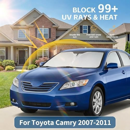 for Toyota Camry Windshield Sun Shade 2007-2011, Double Layer 240T Front Window UV Blocking Visor, Custom Fit Foldable Car Sunshade for Summer - Image 2