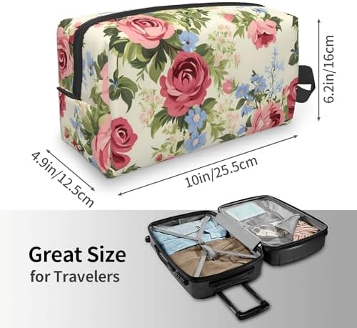 Vintage Rose Flower Makeup Bag - Durable 600D Oxford Fabric Travel Cosmetic Bag, Shockproof Foam Padded Toiletry Organizer for Gym & Daily Use 10x6.2x4.9 Inch - Image 4