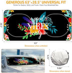 Windshield Sun Shade for Car, 63"x28.5" Stylish Printed Front Window Sunshade with Double Steel Ring Frame, Universal Fit Foldable Heat Blocker & UV Protector, with Storage Pouch (Flowers) - Image 2