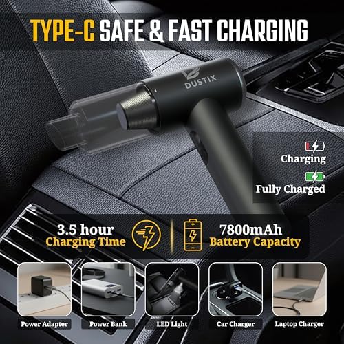 Car Vacuum Cordless Handheld Vacuum Cleaner Mini Portable Car Vacuum Brushless Motor Rechargeable Type C Blower Inflator Deflator Car Cleaning Kit (DX-1 Pro) - Image 6