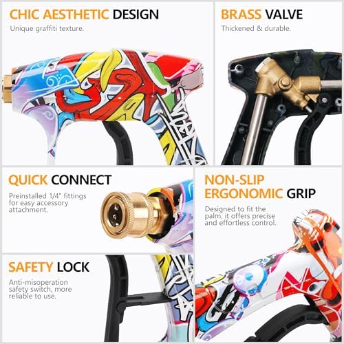 Foam Cannon Kit with Graffiti Short Pressure Washer Gun 3/8" Quick Connect M22-15mm Adapter Adjustable Snow Foam Bottle with 1/4" Quick Connect and 5 Nozzle Tips for Car Wash - Image 3