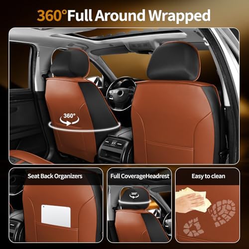 Fit Gladiator Car Seat Covers Compatible with Jeep Gladiator 2020-2024 2025 2026.Full Coverage Waterproof Leather,All-Weather Seat Cushion Protector-Easy Installation(Full Set,Brown) - Image 2
