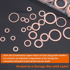 360PCS Crush Washer Oil Drain Plug,18 Sizes Copper Crush Washers Assortment Kit,Automotive Oil Pan Drain Plug Gasket M6 M8 M10 M12 M14 M16 M18 M20 M22 M24 - Image 5