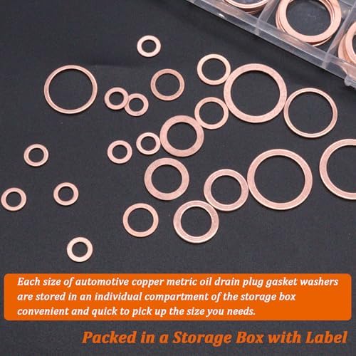 360PCS Crush Washer Oil Drain Plug,18 Sizes Copper Crush Washers Assortment Kit,Automotive Oil Pan Drain Plug Gasket M6 M8 M10 M12 M14 M16 M18 M20 M22 M24 - Image 5