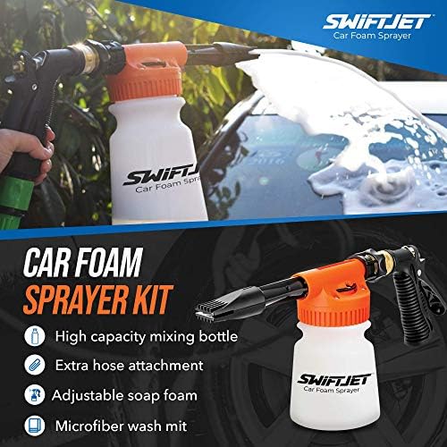 SwiftJet Car Wash Foam Gun + Microfiber Wash Mitt - Foam Cannon Works with Any Soap - Garden Hose Car Foam Sprayer - Car Wash Kit - Car Accessories Foam Blaster (Orange Foam Gun with Mitt) - Image 6