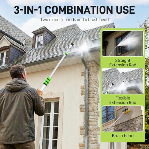 TOR 24 FT Telescoping Pressure Washer Wand with Pressure Washer Extension Wand,Gutter Cleaner Attachment, Pressure Washer Telescoping Wand with 5 Spray Nozzle Tips, 2 Hose Inlet Adapters, Brush Head - Image 5