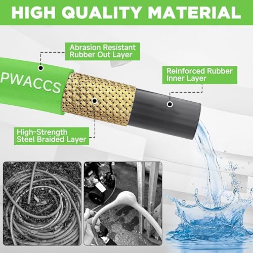 PWACCS Pressure Washer Hose 100FT 3/8", Steel Wire Braided Power Wash Hose - Image 2