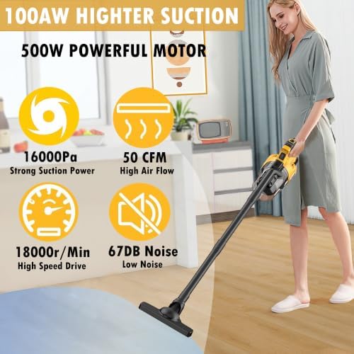 Cordless Vacuum Cleaner for Dewalt 20V Battery, 5 in 1 Handheld Electric Vacuum with Washable HEPA Filter，50CFM 100AW Cordless Vacuum for Floor, Carpet, Car(Battery Not Included) - Image 2
