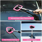 Qydipclin 7pcs Windshield Cleaner Tool Car Window Cleaning Wash Kit with 4 Reusable Microfiber Pads 1 Spray Bottle and Extendable Handle Auto Glass Wiper Kit, Pink - Image 2