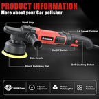 AOBEN Buffer Polisher,5 inch Dual Action Polisher,Long Orbit 16mm Random Buffer Polisher kit with 6 Variable Speed 1000-5500rpm,Detachable Handle,7 Buffing Pads for Car Detailing Polishing and Waxing - Image 2