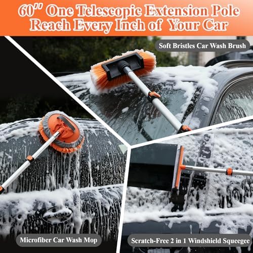 Complete Car Wash Kit with 60inch Heavy-Duty Extension Pole - Image 2