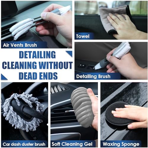 21Pcs Car Cleaning Kit with High Power Handheld Vacuum, Car Wash Mop with Long Handle, Bucket, Detailing Brush Set, Windshield Cleaner, Complete Interior Exterior Washing Supply for Men Women - Image 6