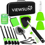 Green Windshield Cleaner Tool, 17Pcs Car Interior Cleaning Kit, Detailing Kit Interior Cleaner, Car Detailing Brushes, Cleaning Gel, Inside Cleaning Accessories for Trucks, SUVs, RVs Window by Viewsun