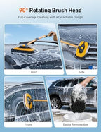 AstroAI 15°Curved Car Wash Brush with 43" Long Handle and 90° Rotating Replaceable Brush Head, Car Wash Kit with Microfiber Towel and Tire Brush for Car, SUV, RV, Floor Cleaning, Yellow - Image 6
