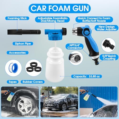 36Pcs Blue Car Wash Detailing Kit，Car Cleaning Set with Foam Gun Sprayer，Long-Handle Brush Mop，Large Collapsible Bucket，Complete Car Wash Supply Gift for Men and Women - Image 2