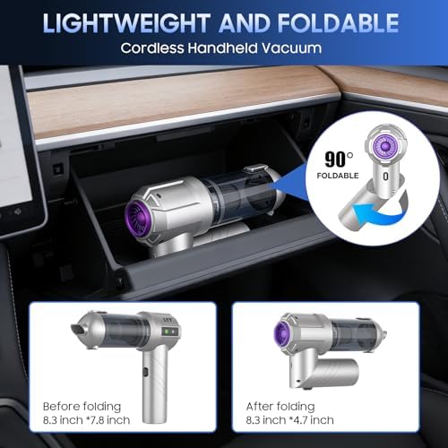 car Vacuum Portable Cordless, 18000PA Brushless Motor Hand Held Vacuum,Air Duster, 120W High Power Mini Vacuum Cleaner Foldable with LED Screen for Home, Car, Office, Pet - Image 2
