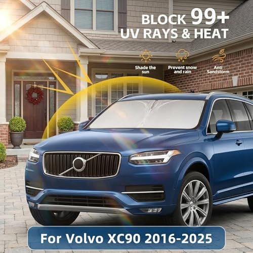 Windshield Sun Shade for Volvo XC90 2016-2024 2025 2026 Sunshade Front Window Shade Custom Fit XC90 Accessories Sun Visor Foldable Shade Blocks UV Rays Accessories - Image 2