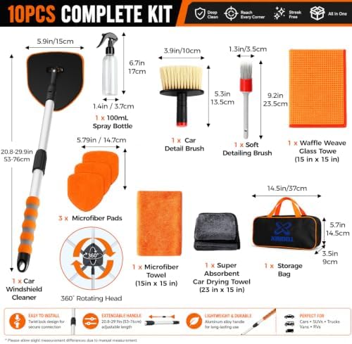 XINDELL Interior Windshield Cleaner Tool, Extendable Car Window Cleaning Kit with 360° Rotating Head - Image 6