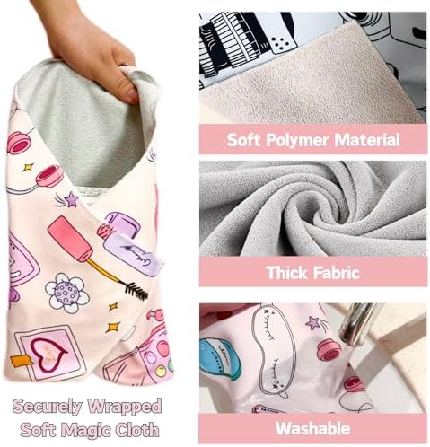 Self-Adhesive Magic Cloth Makeup Bag & Multi-Use Organizer|17.7"x17.7" Portable Travel Cosmetic Bag, Camera Lens Protector, Laptop Sleeve|Beauty Cuties Design Reusable Washable Storage Wrap - Image 5