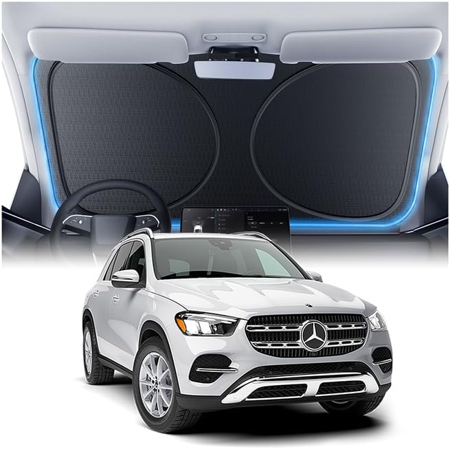 Windshield Sun Shade for Mercedes-Benz GLE300/350/400 2016-2017, Custom Fit Sunshade, 100% UV Block & Heat Insulation, Foldable Car Sunshade with Storage Bag, Protect Interior Accessories by Amadaw