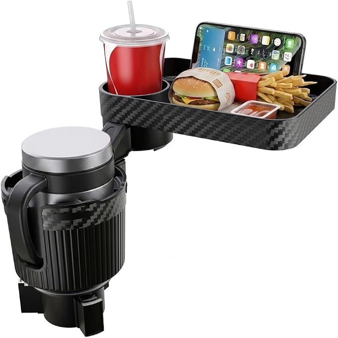 Car Cup Holder Tray，Large Automotive Drink Holder Expander for car，9” Detachable Snack Food Tray Table for Eating, with Phone Slot，Fit for Front & Back Seat by Deliverpeaceofmind%EF%BC%81