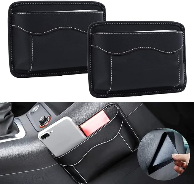 BetterJonny 2 Pcs Car Side Pocket Organizer, PU Leather Car Seat Side Storage Pocket Multifunctional Auto Console Side Storage Bag for Car Interior Organizer - Image 5