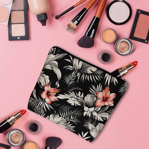 Woman Makeup Bag Tropical Palms, Hawaii Hibiscus Flowers Palm Leaves Makeup Bags Travel Cosmetic Bags Toiletry Makeup Organizer Pencil Pouch Makeup Cosmetic Bag For Owners Lady Birthday Gifts - Image 3