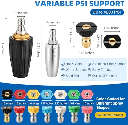 Pressure Washer Nozzles, 2 Pack 4000 PSI 360° Rotating Pressure Washer Tips Turbo Nozzle with 1/4" Quick Connect，7 Pack Pressure Washer Nozzle Tips Powerfully Cleaning for Car Concrete Brick - Image 5