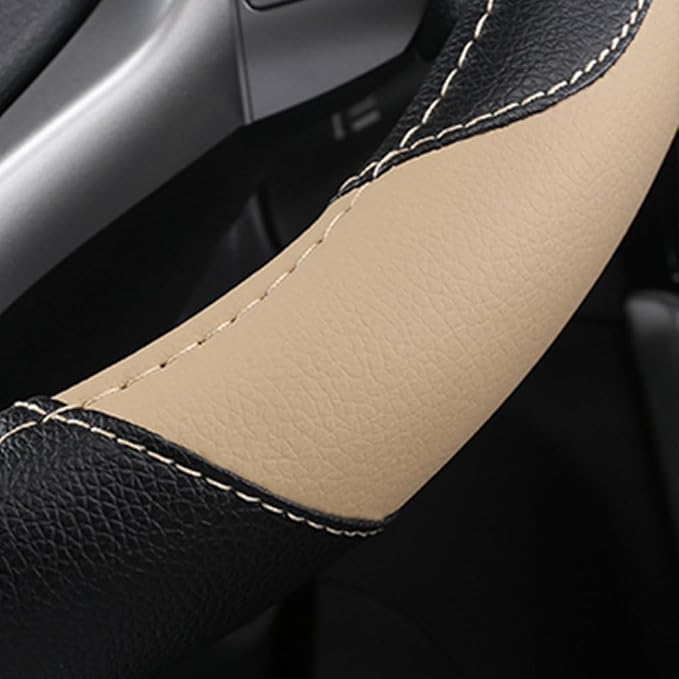 Leather Steering Wheel Cover for Ford F-150, Ram, Tundra, Tacoma, 15.5"-16" | Large-Size Fits Cars Trucks, Microfiber Leather, Anti-Slip Breathable Auto Steering Wheel Protector, Beige - Image 4