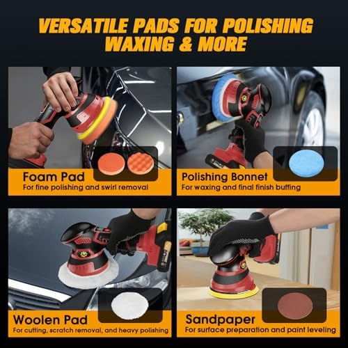 Cordless Car Buffer Polisher kit, DA Polisher with 2*21V Batteries - Image 6