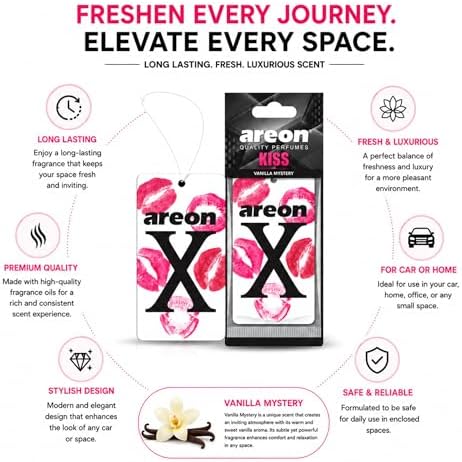 AREON X Kiss Hanging Air Freshener - Vanilla Mystery Long Lasting Hanging Fragrance for Car Interior - Stylish Hanging Scent Freshener - Premium Aroma Experience with Easy to Use Design (Pack of 3) - Image 3