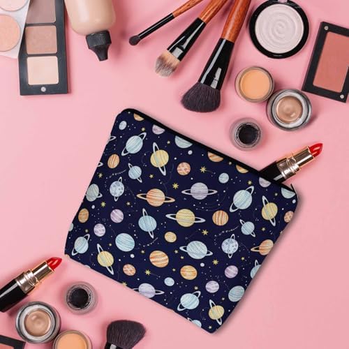 Women Makeup Organizer Bag Galaxy Space Solar System Planet Comet Constellation Galaxy Flax Cosmetic Bag Makeup Bags Toiletry Bag Makeup Accessories Travel Bags For Home Office Hotel Gym - Image 3