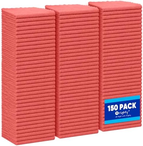 Orighty Microfiber Cleaning Cloth Bulk, 150 Pack Shop Towels 12x12 in, Red by AllRightinOrighty