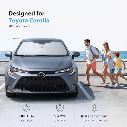 2026 Upgraded Windshield Sun Shade Umbrella for Toyota Corolla [Precision Custom Fit, Superior UV & Heat Block] Cooling Tech Fabric, Durable Foldable with Storage Bag, Fits 2000-2026 - Image 2