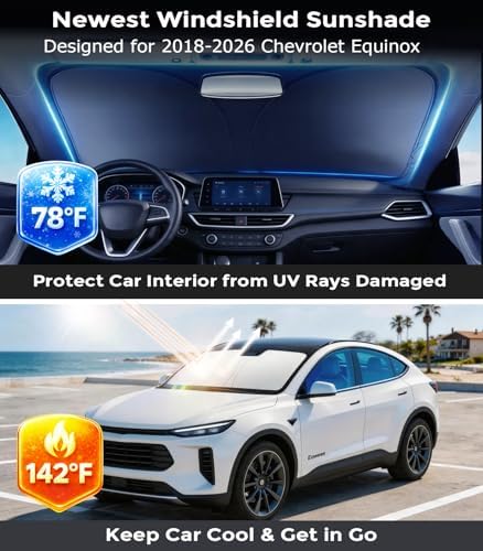 DMJN Front Windshield Sun Shade for Che-vrolet/Chevy Equinox (2018-2026), [Nano Ice-Crystal Coatings] UPF50+ Heat & UV Block, Protect Car Interior & Keep Cool, Flodable Steel-Ring Car Cover for Summer - Image 2