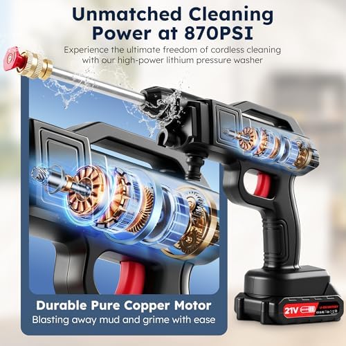 High Pressure Power Washer 1500W, 21V Cordless Pressure Washer Gun and Hose Kit with Dual Batteries, Turbo Jet Power Sprayer with Adjustable Nozzles for Tough Grime, Auto, Driveway & Heavy-Duty Tasks - Image 3