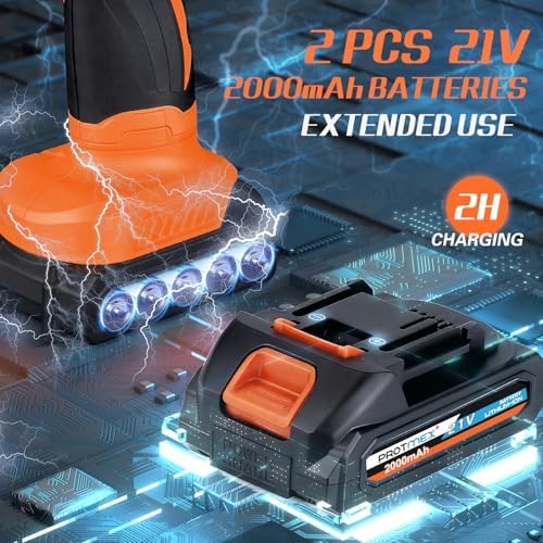 Protmex Cordless Car Buffer Polisher w/ 2x2000mAh 21V Batteries, Orange - Image 2
