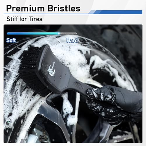 MVEQRRN 9PCS Boar Hair Car Detailing Brushes Set,Car Wheel Kit (Black) - Image 7