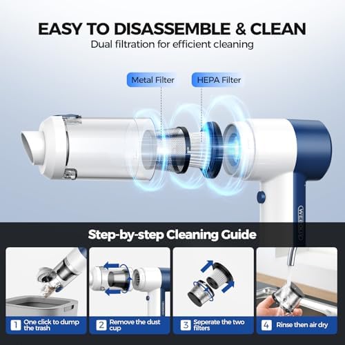 Car Vacuum/Air Duster Portable Cordless - 16000PA High Power Handheld Vacuum with 85,000RPM Brushless Motor, 4-in-1 Rechargeable Mini Vacuum & Blower & Pump for Car Detailing, Home, Office, Pet Hair - Image 6