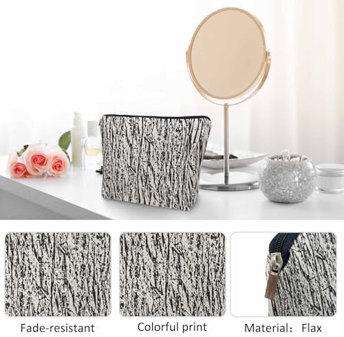 Women Cosmetic Bag Wood, Grunge Grain Wood Branch Cute Makeup Bag For Purse Cosmetic Travel Bag For Toiletries Makeup Storage Bag Flax Skincare Bag Make Up Pouch Bags, White Black - Image 5