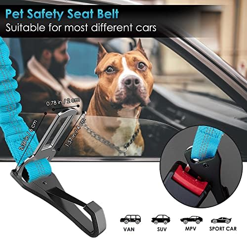 SlowTon Dog Car Seat Belt, 3 in 1 Latch Bar Attachment Dog Safety Seatbelt | Hook Latch Bar& Seatbelt Buckle, Reflective, Heavy Duty Nylon, Durability, Easy of Use, for Travel Riding, Light Blue,27.5" - Image 6