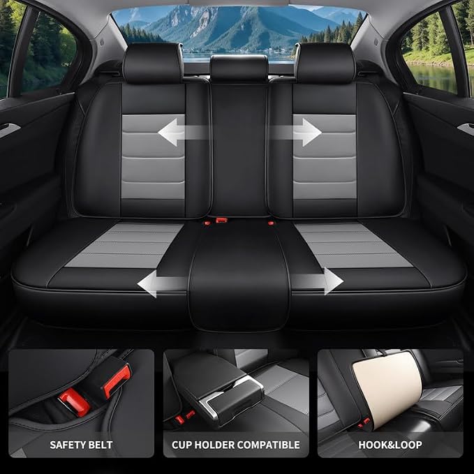 Car Seat Covers Full Set Custom Fit For Lexus GX460 2008-2023, Black&Gray | Lumbar Support, Premium Faux Leather, Breathable, Anti-Slip, Airbag Compatible, Waterproof, Car Seat Protectors, 2 Row-5Seat - Image 4