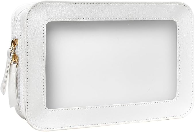 Clear Makeup Bag, White Travel Makeup Pouch Toiletry Bag for Women Waterproof Small Cosmetic Bag Case Small Make Up Bag with Zipper Car Organizer Car Essentials for Women Men by FFpaw