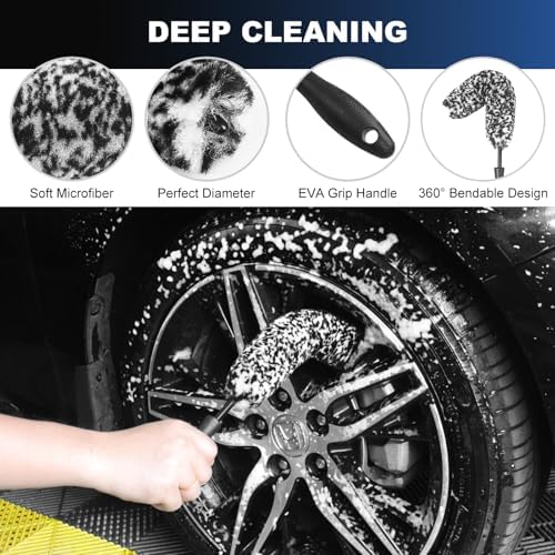 Car Wheel & Tire Brush Set, Wheel Cleaner Brush, Soft & Stiff Bristle Cleaning Brush, Wheel Brushes for Cleaning Wheels, Rim Brush for Car Body Exterior Surface, Carpet, Truck, SUV, RV, Motorcycle - Image 3