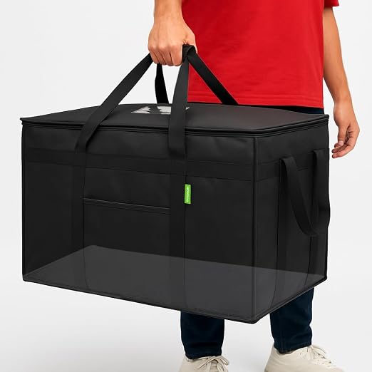 Bodaon Insulated Food Delivery Bag with Hard Baseboard, XXXL, Black, 1 Pack | Heavy-Duty, Waterproof Lining, Cold/Hot Warmer for Delivery, Reusable Grocery Carrier for Pizza, Drinks, Camping, Commercial by Bodaon