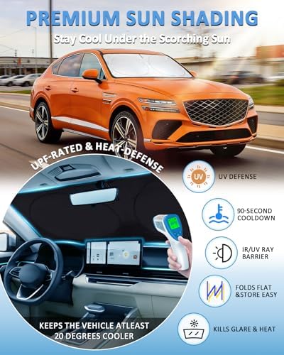 INSAUTO Windshield Sun Shade for Genesis GV80 2021 2022 2023 2024 2025 2026, Custom-Fit GV80 Sun Visor Protector, 99% UV Block Heat Sun Shield, Silver Reflective Front Window Sunshade - Image 2