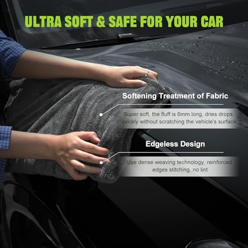 TTRCB 2 Pack 1300 GSM Car Drying Towels (36" x 24"), Microfiber Towels for Cars, Ultra-Absorbent, Streak Free, Car Wash Mitt, Car Detailing Supplies, Car Wash Kit, Car Cleaning Supplies Kit for SUV,RV - Image 5