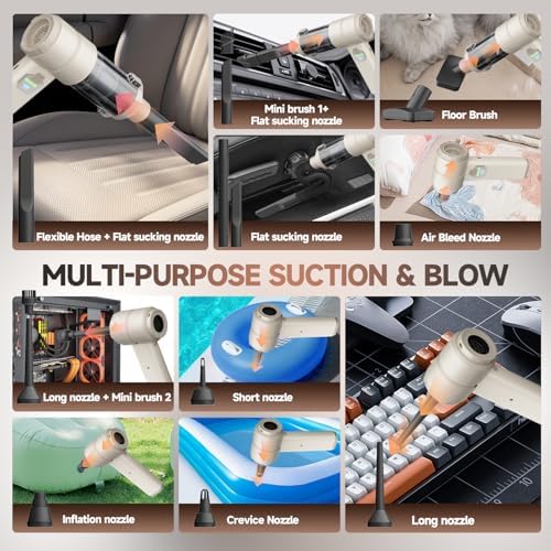 Car Vacuum, Handheld Car Vacuum Cleaner Cordless with Brushless Motor, 20000PA Suction High Power Rechargeable Vacuum Cleaner & Air Duster, 4-in-1 Portable Mini Hand Vacuum Blower with LED Display - Image 3